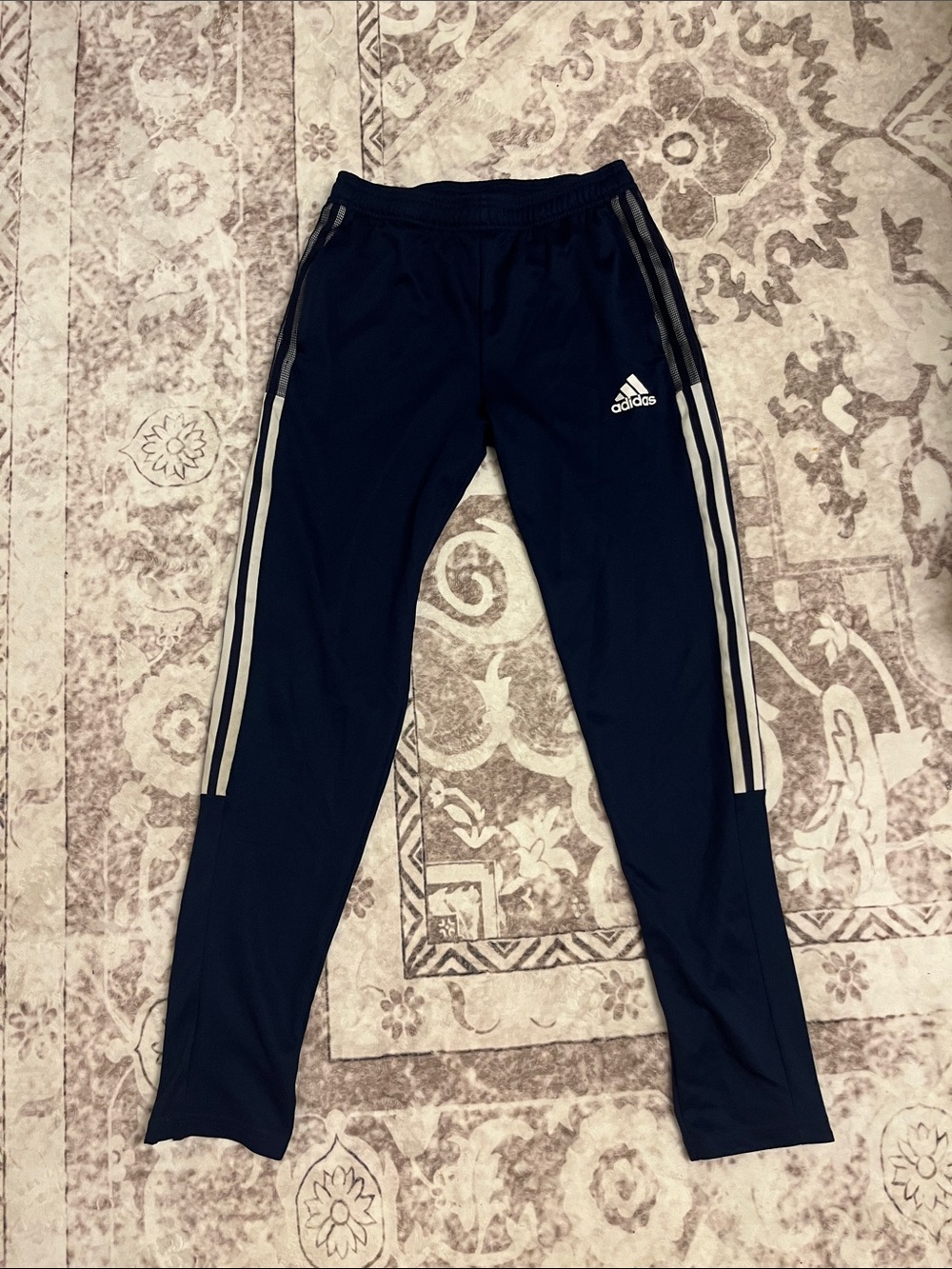 adidas Navy Tiro Pants with White Side Stripes